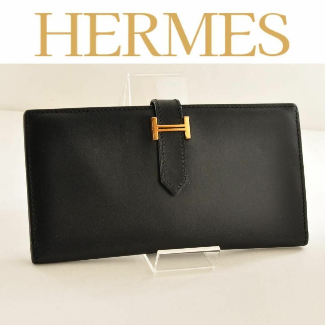 HERMES べアン　クラシック　ボックスカーフ　クロコ　ブラック