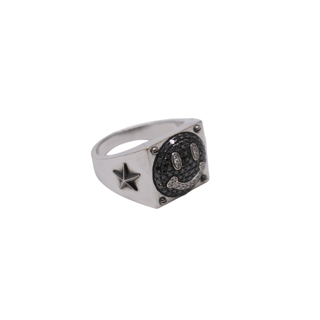 Douze2 ドゥーズ2 リング 指輪 スマイル K18WG ブラックダイヤモンド Y-2302-BL 18号 12.5ｇ シルバー ブラック 美品  53503