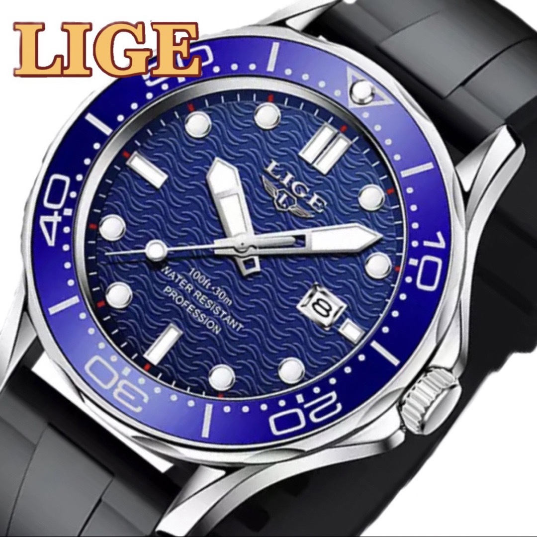 新品 LIGE スポーツオマージュウォッチ メンズ腕時計 ブルーフェイスSS