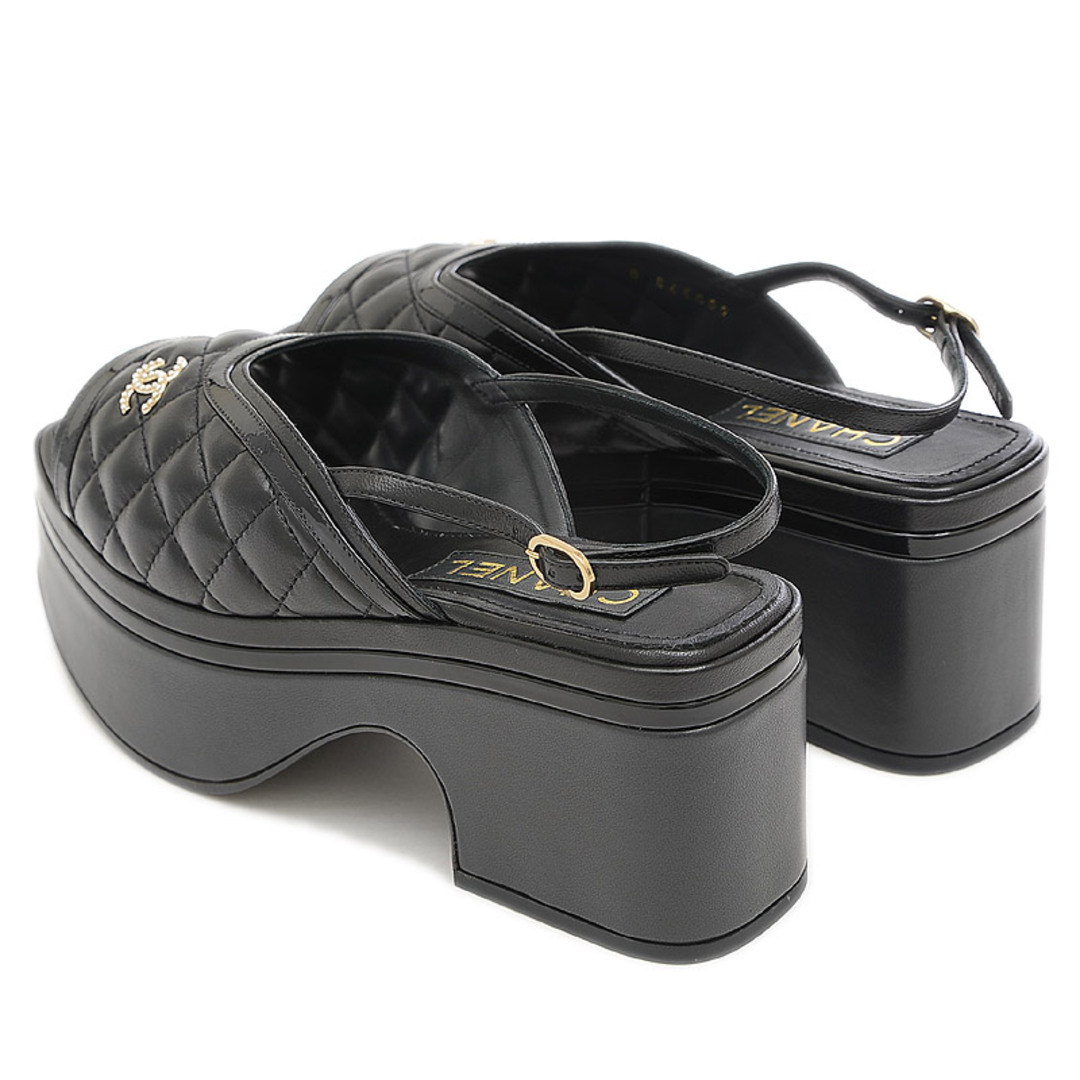 CHANEL - シャネル マトラッセ 厚底 サンダル レザー ブラック G45009