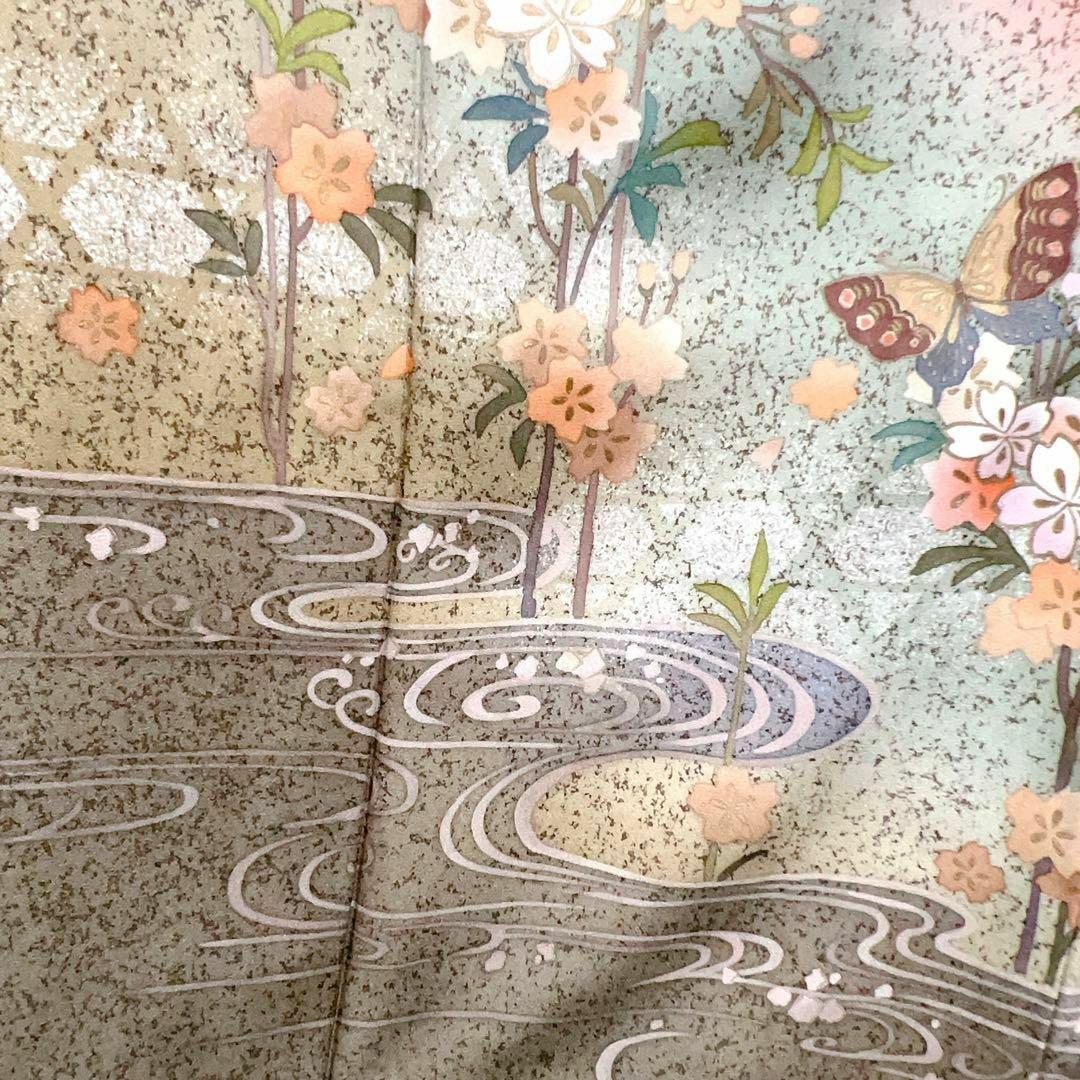 作家もの たたき染 蝶と桜の付け下げ 着物 - 着物