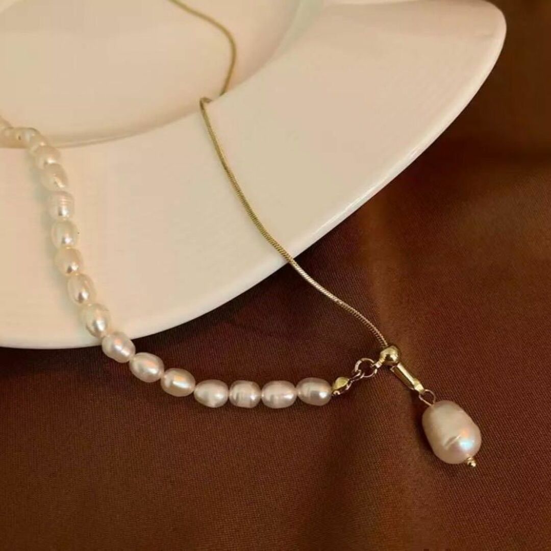 213 パールネックレス ファイア オパール アシンメトリー 真珠 ブライダル レディースのアクセサリー(ネックレス)の商品写真