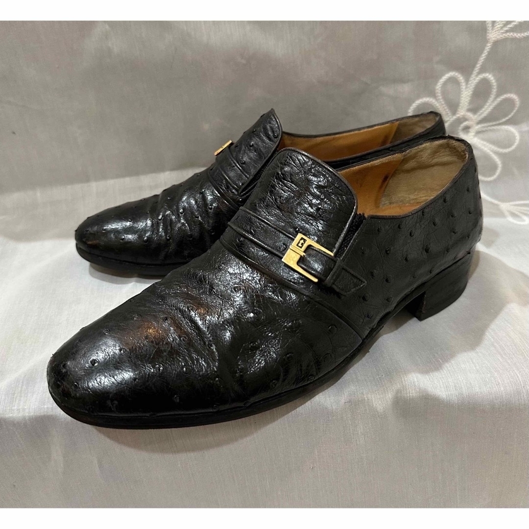 a.testoni - men's オストリッチ靴 8.5 テストーニ 黒 Italy 中古の ...