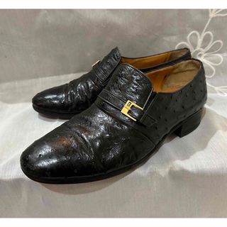 a.testoni - men's  オストリッチ靴　8.5  テストーニ　黒　Italy  中古