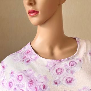 イタリア製生地 カットソー 花柄 バラ ピンク パープル(カットソー(半袖/袖なし))