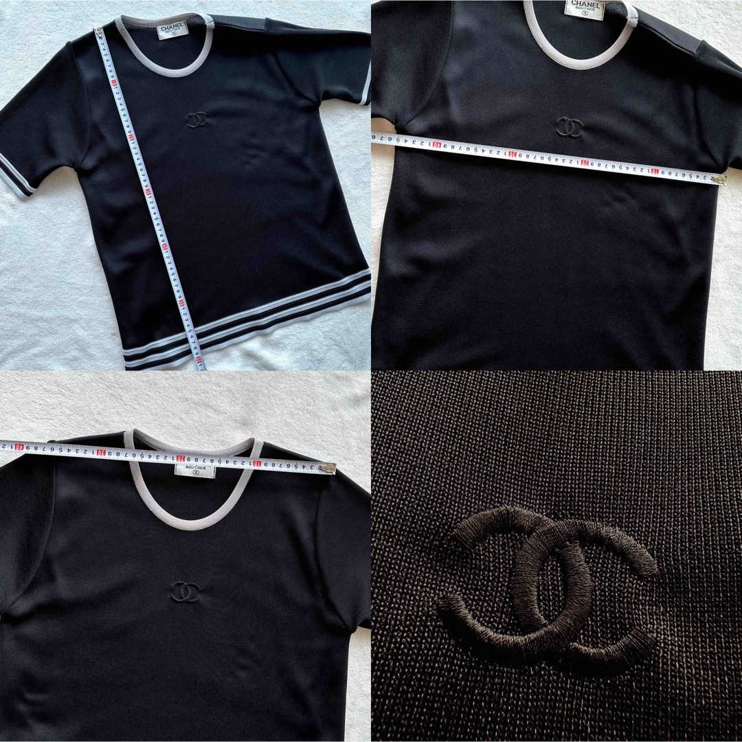 Chanel シャネル 半袖ニット ブラック ココ刺繍入り ロゴ-