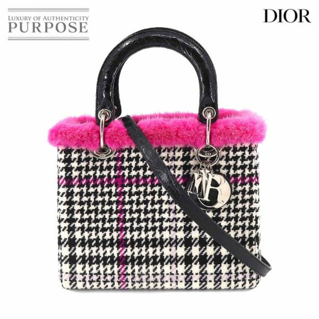 未使用 展示品 クリスチャン ディオール Chiristian Dior レディディオール ミディアム ハンド ショルダー バッグ クロコダイル ツイード VLP 90204190