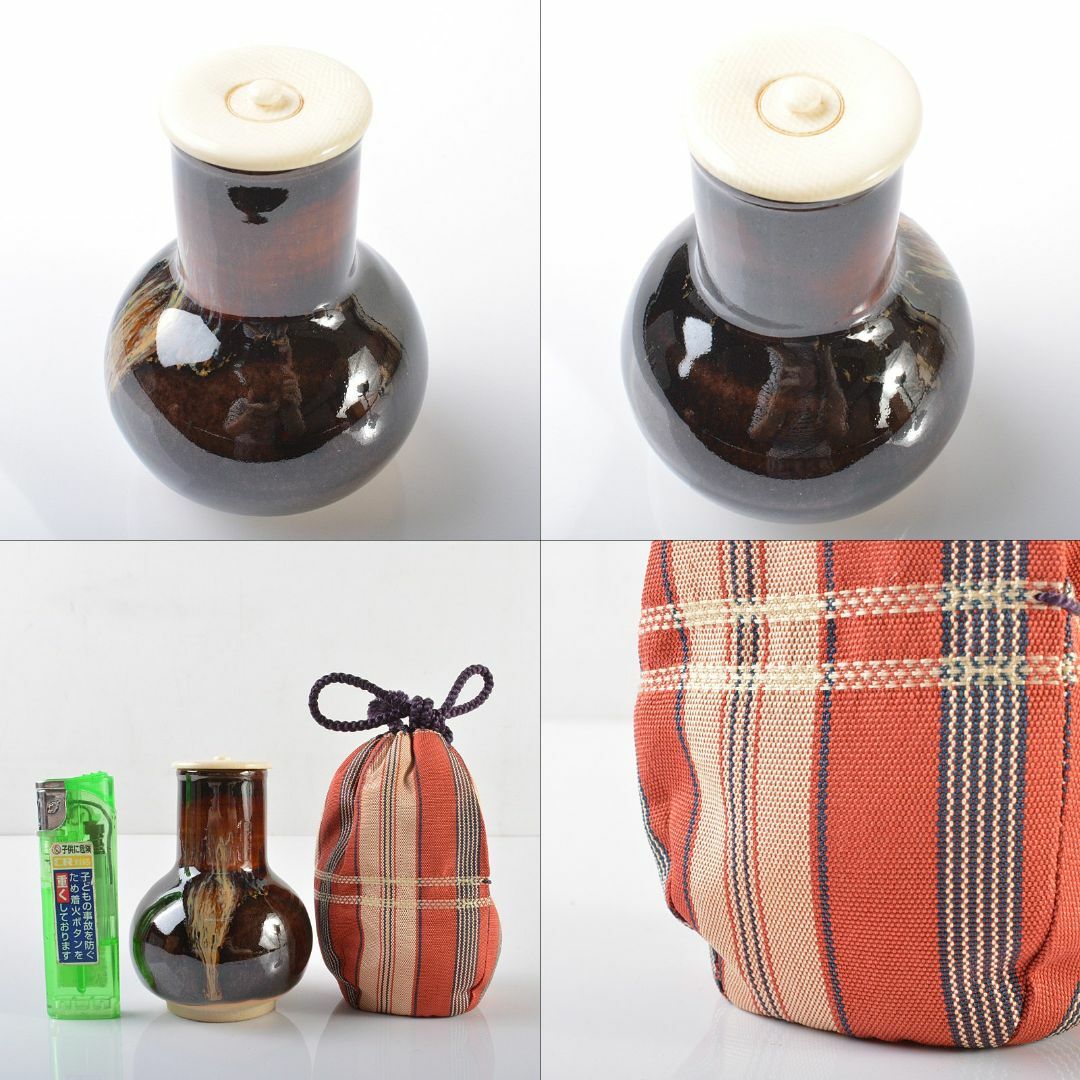 茶道具 京焼 清水焼 桶谷定一作 鶴首茶入 袱紗付 共箱 V R6206 茶道具 京焼 清水焼 桶谷定一作 鶴首茶入 袱紗付 共箱 V R6206