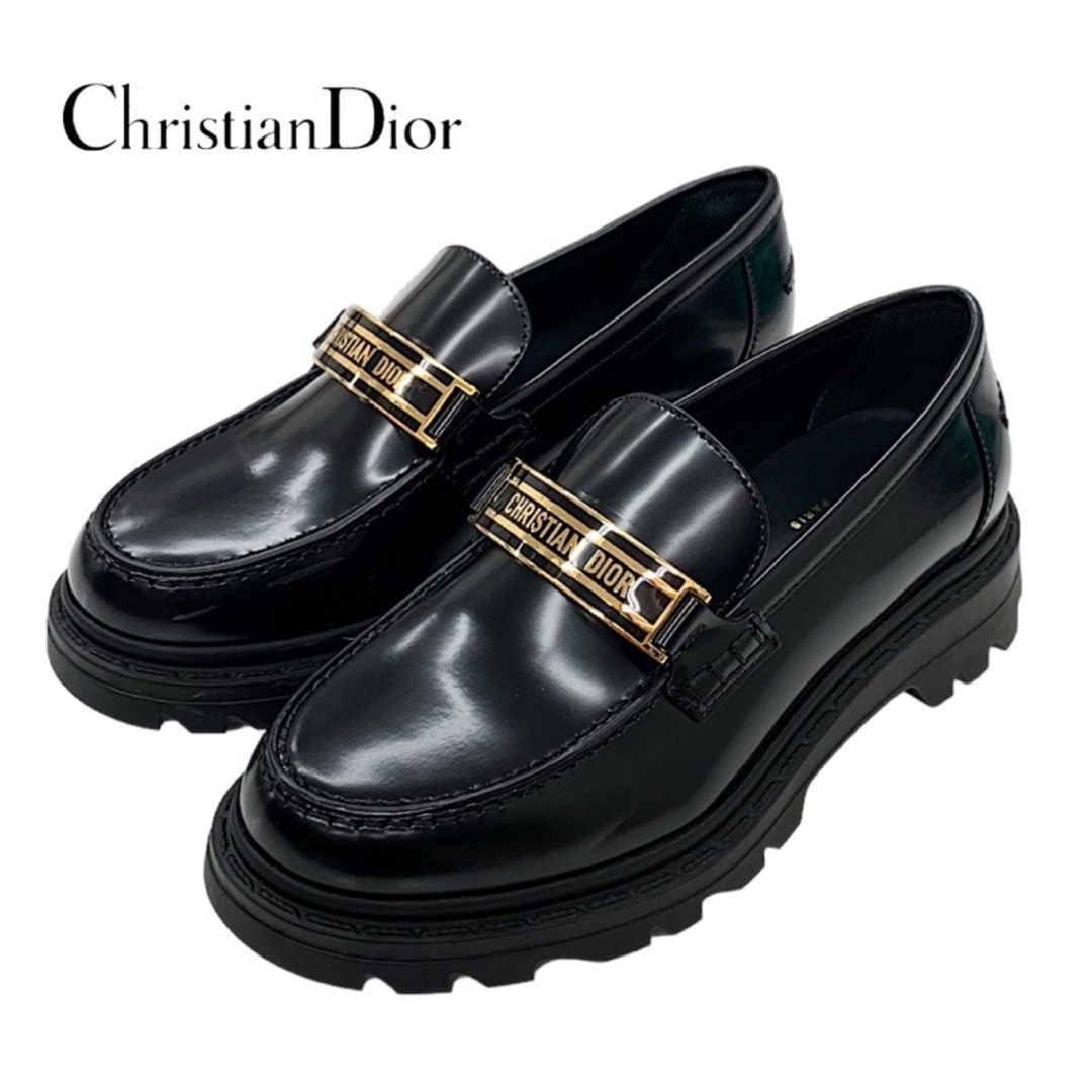 未使用 クリスチャンディオール CHRISTIAN DIOR DIOR CODE ローファー 革靴 シューズ シアリング ロゴ レザー ボア ブラック 黒