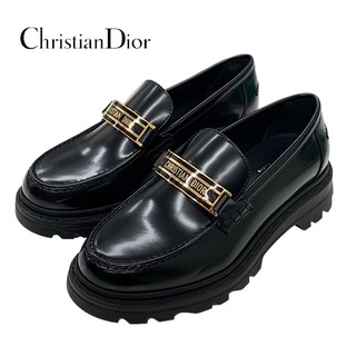 クリスチャンディオール(Christian Dior)のクリスチャンディオール ローファー 革靴 靴 シューズ レザー ブラック 黒 ロゴ(ローファー/革靴)