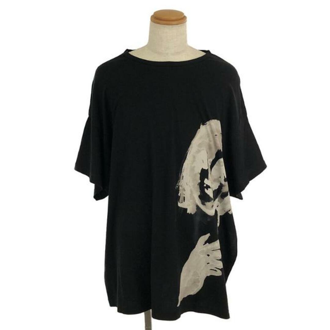 メンズ【美品】  BLACK Scandal YOHJI YAMAMOTO / ブラックスキャンダルヨウジヤマモト | 朝倉プリントBIG T スリット オーバーTシャツ | 2 | ブラック | メンズ