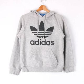 アディダス(adidas)のアディダス 長袖パーカー プルオーバー スウェット スエット 前面ロゴ トップス XSサイズ グレー adidas(パーカー)