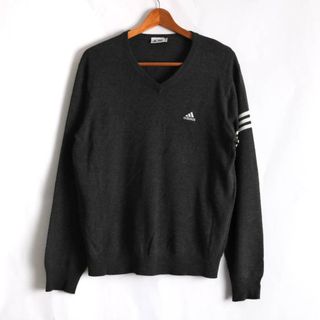 アディダス(adidas)のアディダス 長袖セーター Vネック 3ストライプス ゴルフウェア トップス レディース L/Gサイズ グレー adidas(ニット/セーター)