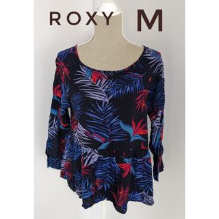 ロキシー(Roxy)のROXY ロキシー ボタニカル柄 ブラウス ネイビー 紺 M レーヨン(シャツ/ブラウス(長袖/七分))