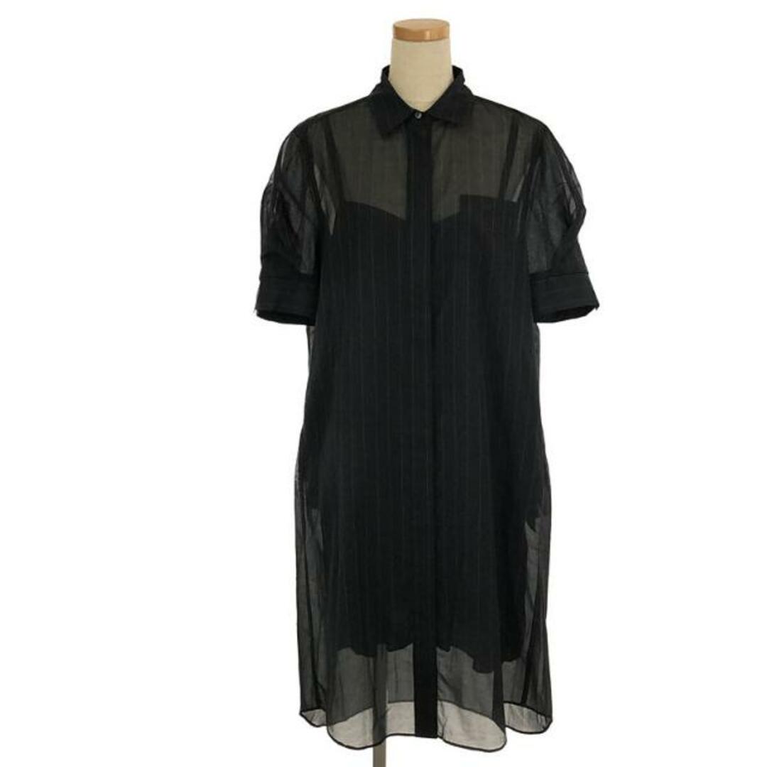 【新品】 sacai / サカイ | 2023SS | ストライプ パフスリーブ ロングシャツワンピース | 1 | black | レディース |  フリマアプリ ラクマ