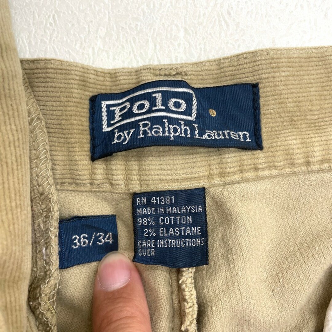 Ralph Lauren(ラルフローレン)のUS古着 ポロ ラルフローレン Polo by Ralph Lauren コーデュロイ パンツ 細畝 ノータック ストレッチ サイズ：W35 L32.5 ベージュ  【中古】 メンズのスーツ(スラックス/スーツパンツ)の商品写真