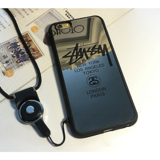 ステューシー(STUSSY)のストラップ付き！STUSSY iPhone7用鏡面ケース シルバー(iPhoneケース)