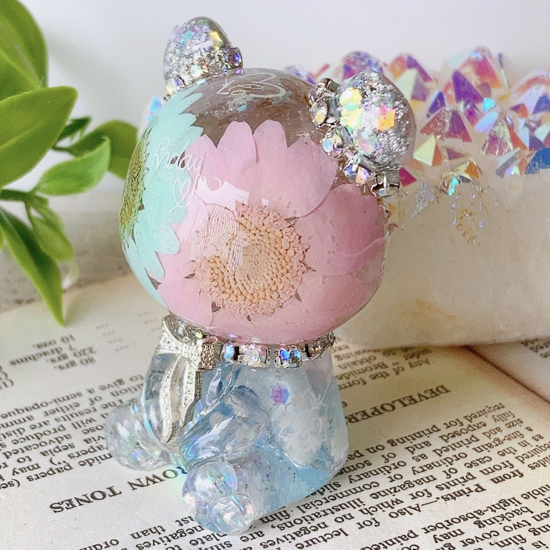 幸運引き寄せ♡オルゴナイトFlower くまちゃん♡アクアマリン
