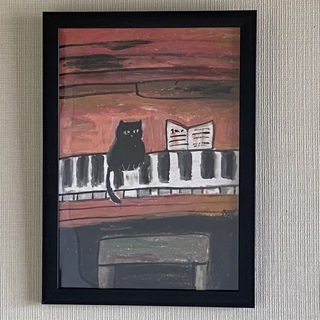 絵　アート　絵画　Ｆ３キャンパス　壁掛け　猫　一点もの　新品