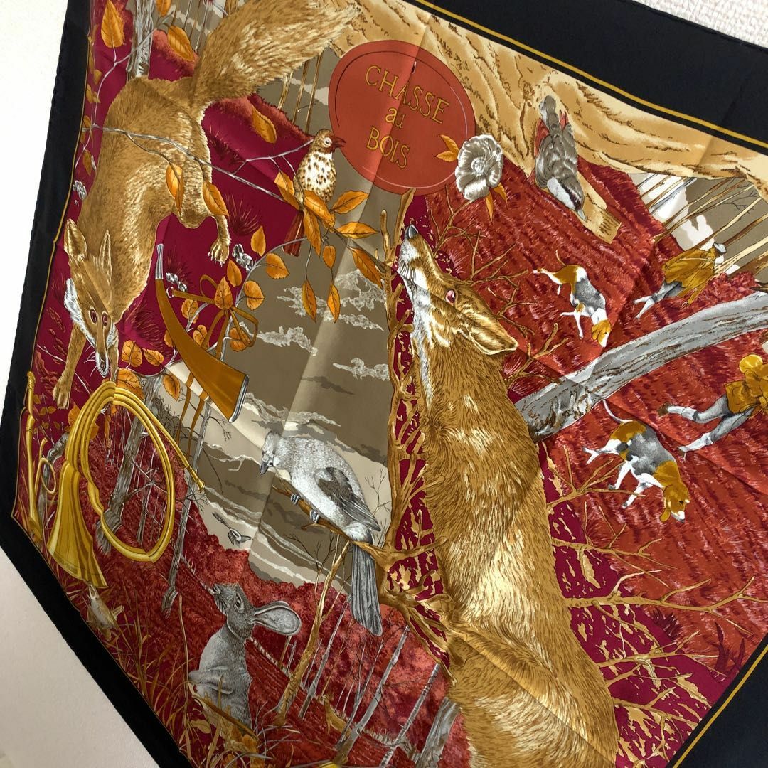 ☆極美品☆HERMES カレ90 大判スカーフ 森の狩猟 ♯0861y231