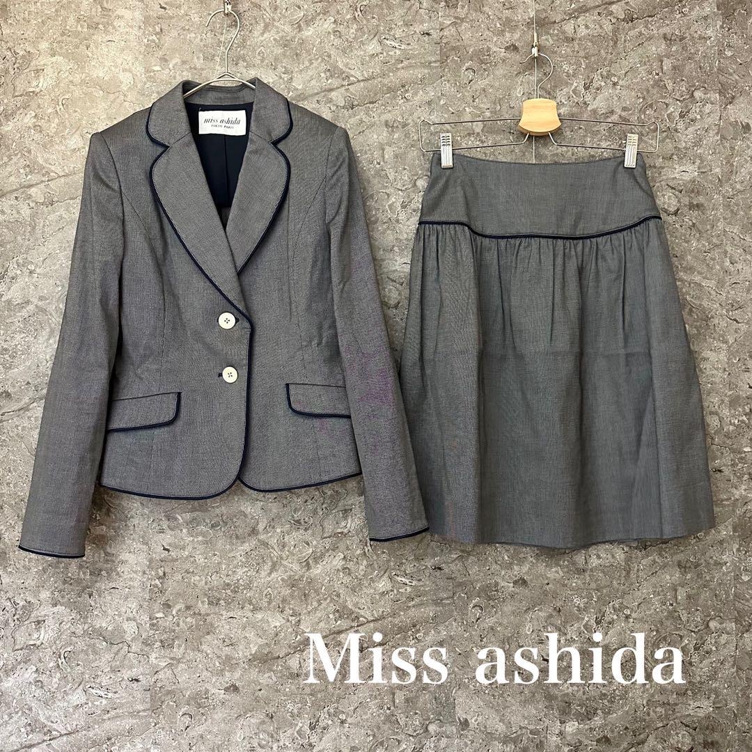 【極美品・高級】ミスアシダ グレンチェック バックリボン スカートスーツ 38