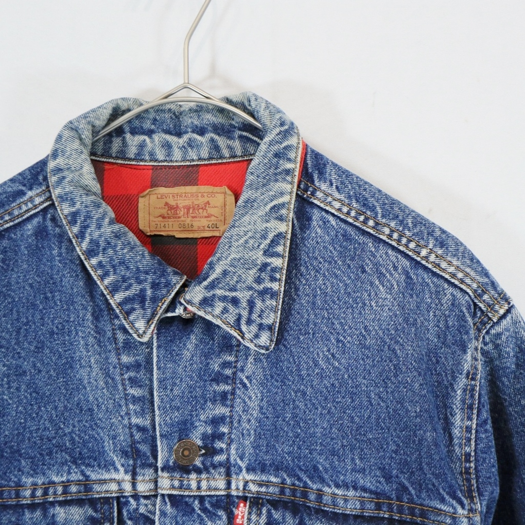 80年代 USA製 Levi's リーバイス 裏地チェック デニムジャケット アメカジ  カジュアル インディゴブルー (メンズ M)   N6547