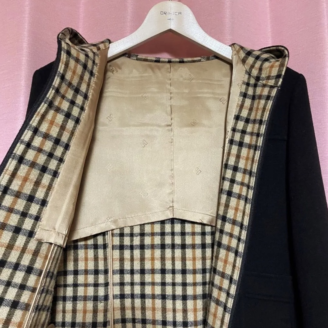 美品 DAKS ダックス 上質 ウール リバー コート ハウスチェック柄 11号