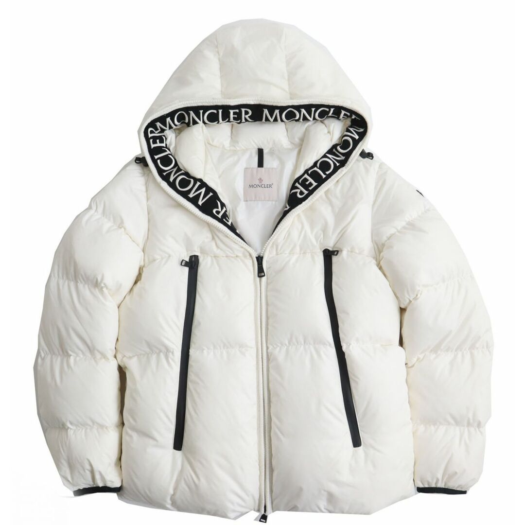 美品△正規品 MONCLER モンクレール 19-20AW ロゴ刺繍デザイン MONTCLA/モンクラ フーデッド WZIP ダウンジャケット ホワイト 4 メンズ