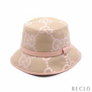 グッチ(Gucci)のジャンボGG 帽子 キャンバス リネン レザー ベージュ ピンク(その他)