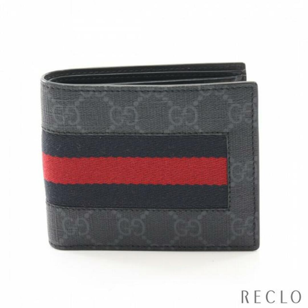 GGスプリーム ニューウェブ 二つ折り財布 PVC ブラック グレー マルチカラー財布小物