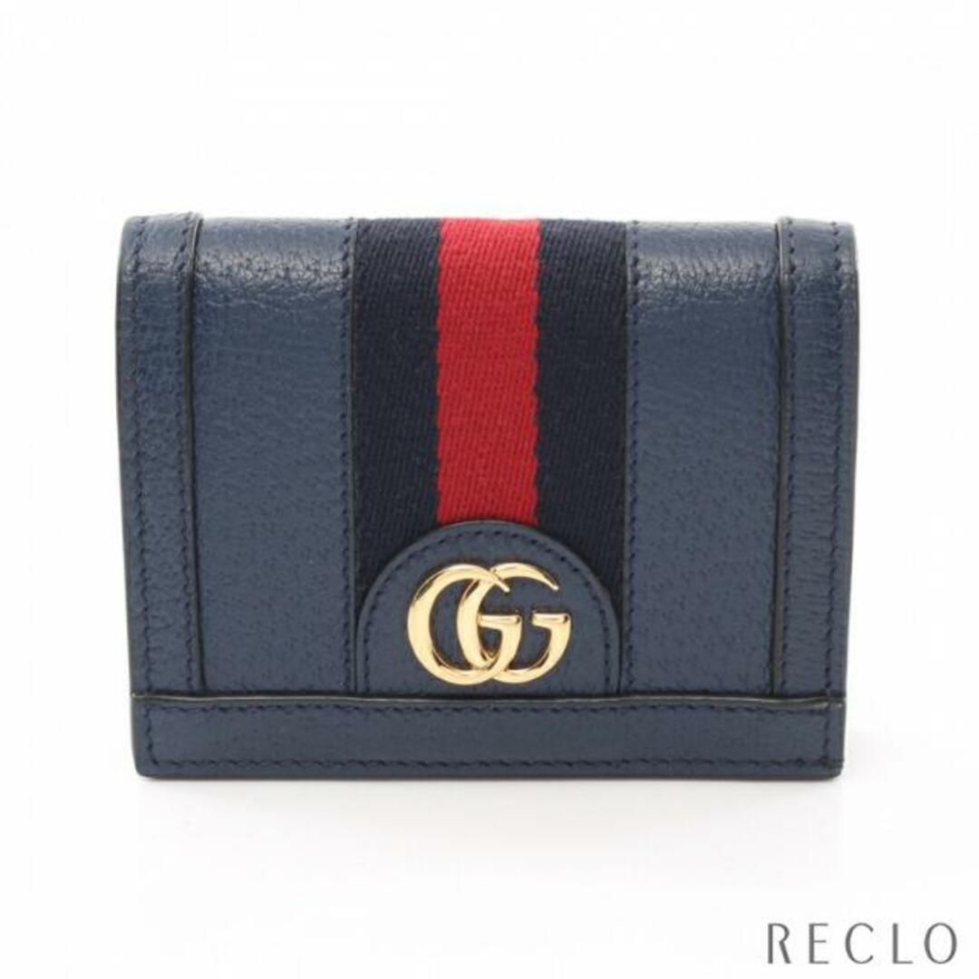 Gucci - オフィディア シェリーライン 二つ折り財布 レザー ネイビー