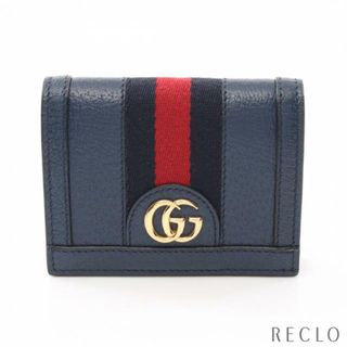 グッチ(Gucci)のオフィディア シェリーライン 二つ折り財布 レザー ネイビー マルチカラー(財布)