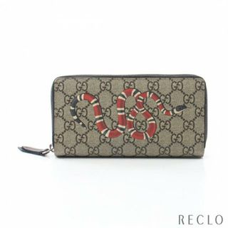 グッチ(Gucci)のGGスプリーム ラウンドファスナー長財布 スネークプリント PVC ベージュ マルチカラー(折り財布)