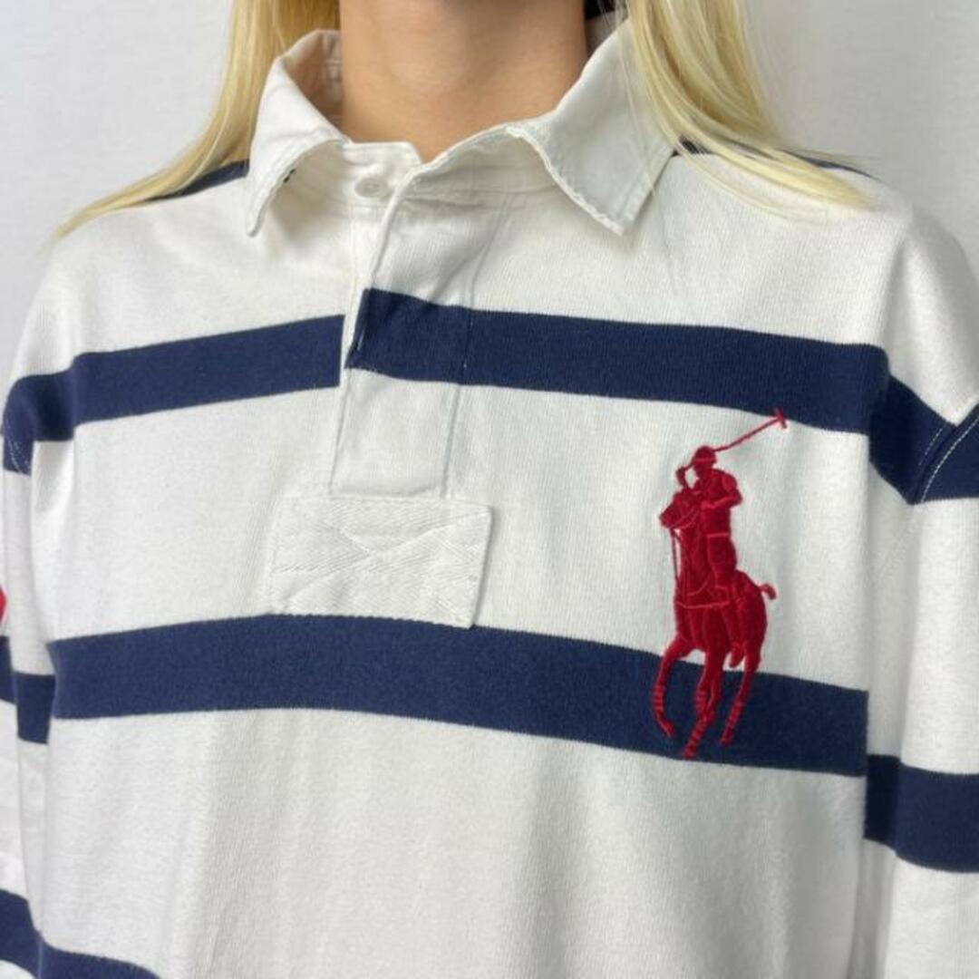 Polo by Ralph Lauren ポロバイラルフローレン ボーダー エルボーパッチ 長袖 ポロシャツ ラガーシャツ メンズL