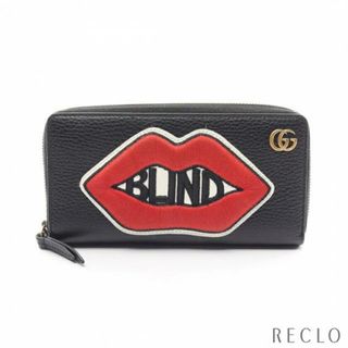 グッチ(Gucci)のGGマーモント リップ  FOR LOVE  ラウンドファスナー長財布 ワッペンモチーフ レザー ブラック レッド ホワイト(財布)