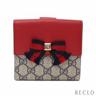 グッチ(Gucci)のGGスプリーム ウェビングライン Wホック財布 二つ折り財布 PVC レザー ベージュ レッド ネイビー(財布)