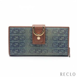 グッチ(Gucci)の 二つ折り長財布 GG柄 デニム レザー インディゴブルー ブラウン(財布)