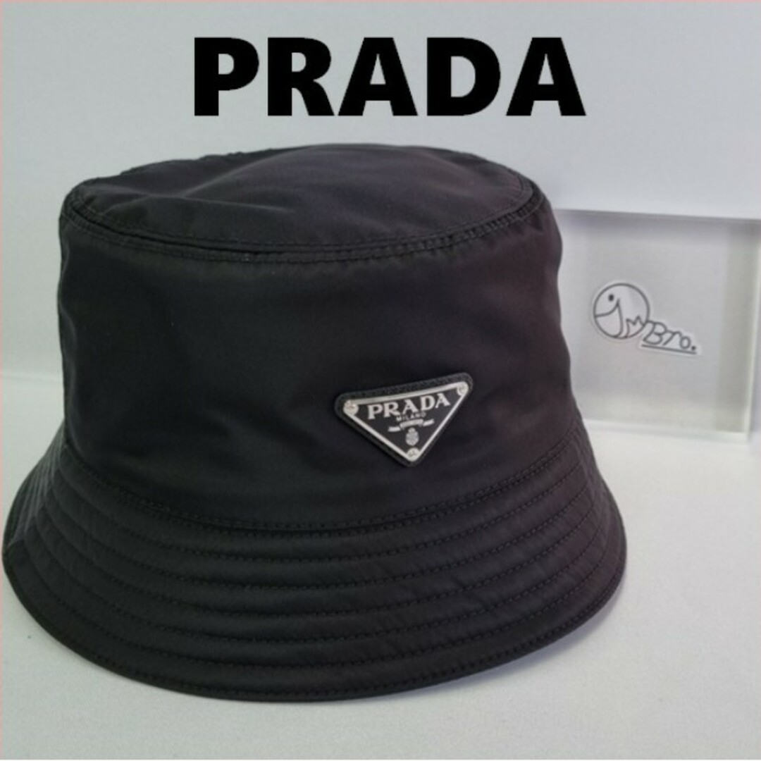 極 美品 レア PRADA プラダ 三角ロゴ 金具 ナイロン バケットハット