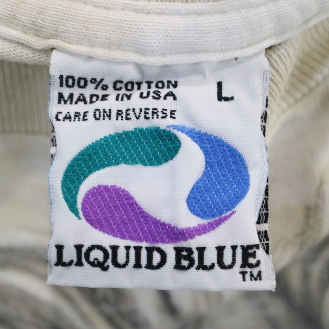 SALE/ 90年代 USA製 LIQUID BLUE ライオンアニマル 動物 半袖 プリントＴシャツ タイダイ柄 ベージュ (メンズ L)   N5533