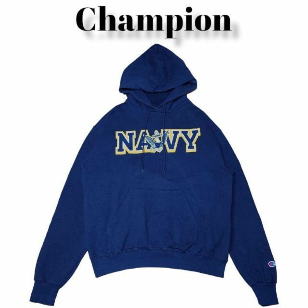 Champion　NAVY　ビッグプリント　スウェットパーカー　セットアップ可能