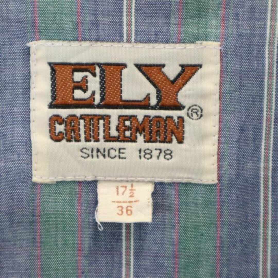 エリーキャトルマン 70s ヴィンテージ チェック柄 長袖 ウエスタンシャツ 17.5- グリーン×ブルー ELY CATTLEMAN メンズ   【230830】 メール便可