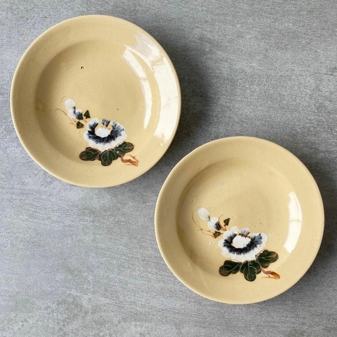 【616A】中皿２枚　ベトナム ソンベ焼き　ヴィンテージソンべ 　装飾皿