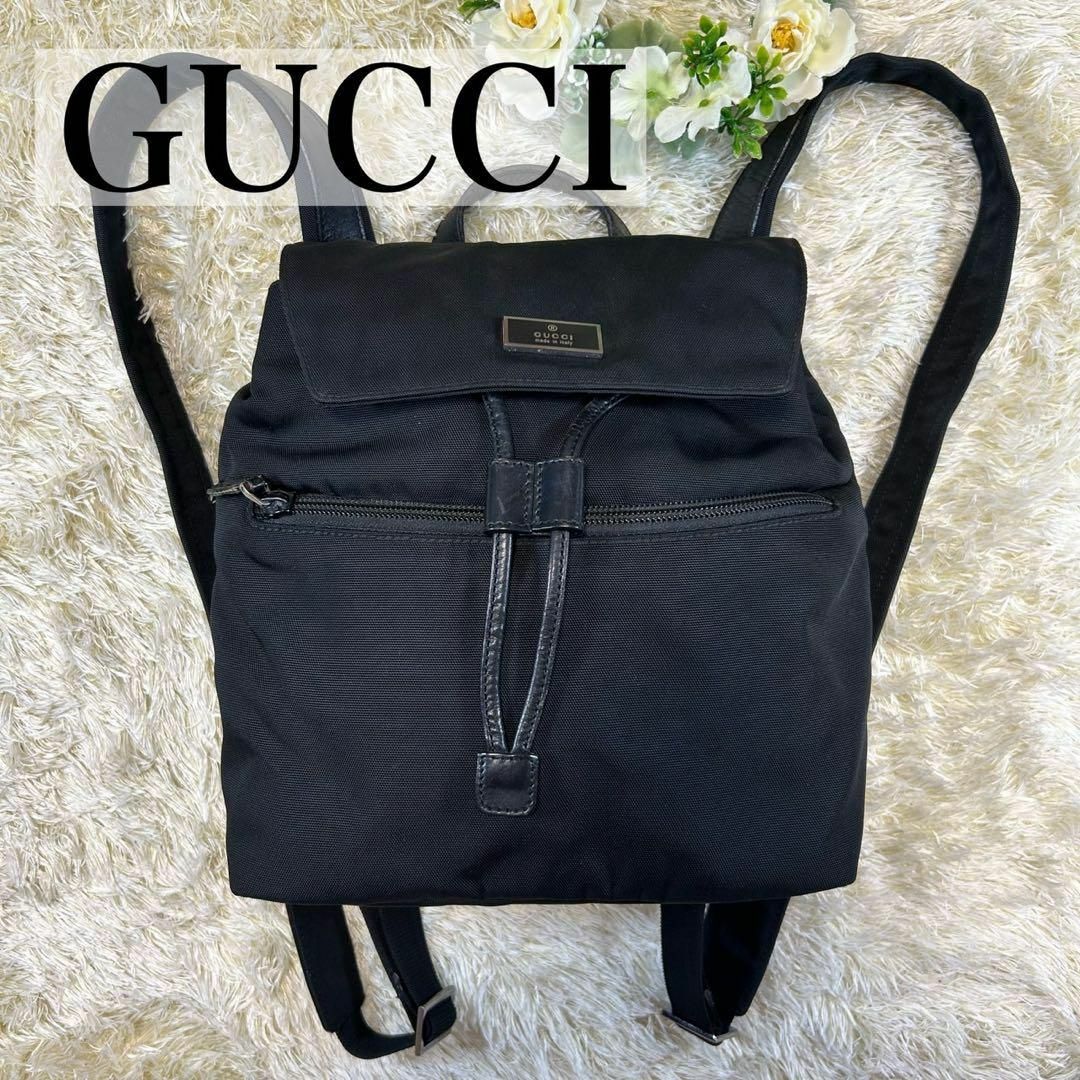 Gucci(グッチ)の【美品】グッチ 002058リュックサック レザー×ナイロン ブラック A4可 レディースのバッグ(リュック/バックパック)の商品写真