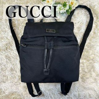 グッチ(Gucci)の【美品】グッチ 002058リュックサック レザー×ナイロン ブラック A4可(リュック/バックパック)