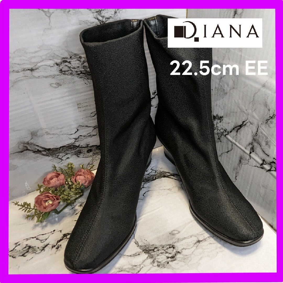 【極美品】DIANA ショートブーツ サテン、レザー 黒 22.5cmEE 箱付 | フリマアプリ ラクマ