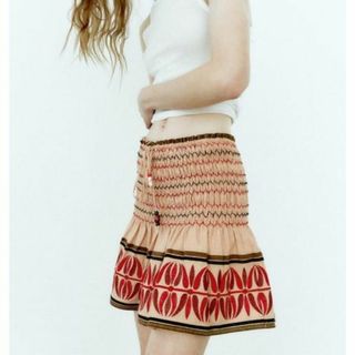 ザラ(ZARA)の新品 定価6990円 ZARA ザラ 刺繍 ミニ スカート ペチパン付き (ミニスカート)