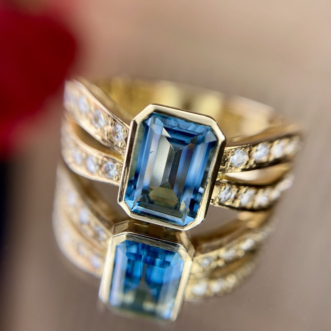 天然 サンタマリアアクアマリン ダイヤモンド 計1.05ct K18 の通販 by
