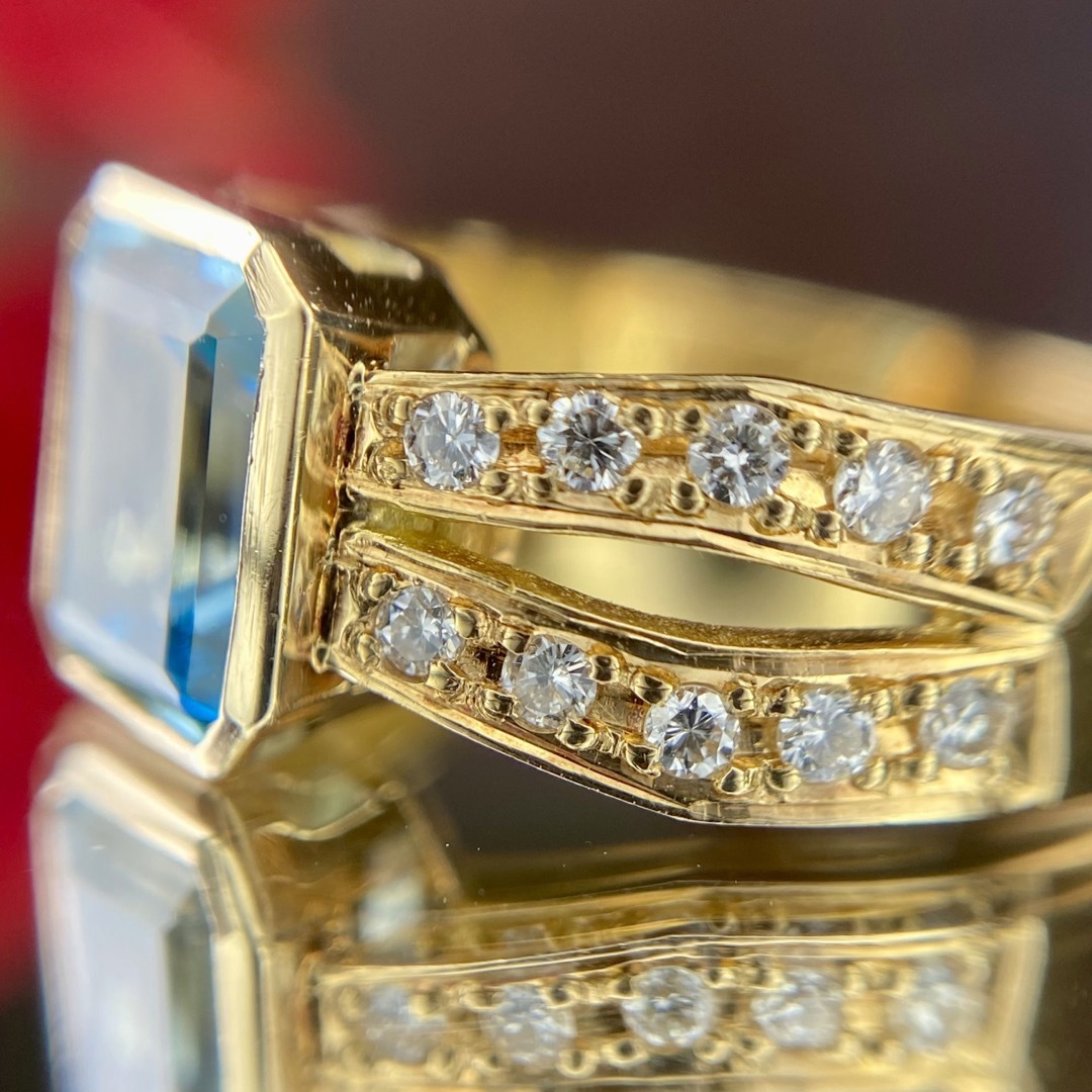 天然 サンタマリアアクアマリン ダイヤモンド 計1.05ct K18  レディースのアクセサリー(リング(指輪))の商品写真