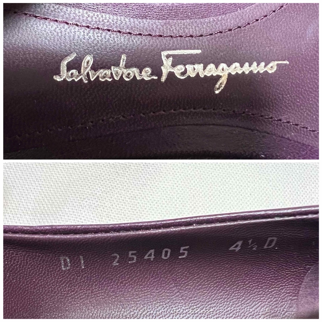 Salvatore Ferragamo(サルヴァトーレフェラガモ)のフェラガモ 未使用 VIVA リボン パンプス フラットシューズ プラム 22 レディースの靴/シューズ(ハイヒール/パンプス)の商品写真