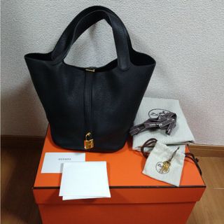 エルメス(Hermes)の【美品】エルメス　ピコタンロックMM　ノワール　ゴールド金具(トートバッグ)